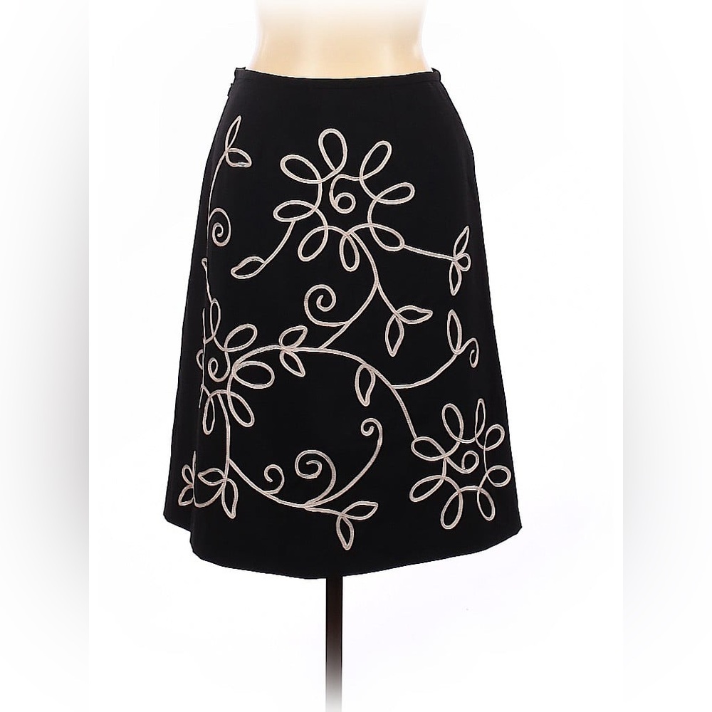 Black & Yellow Ribbon Floral Wool Midi Knee-Length Modest Fit & Flare Skirt Sz 6 - Picture 16 of 16